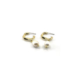 C-shaped Gold Tone Freshwater Pearl Drop Earrings